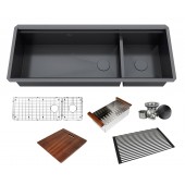 ALL-IN-ONE Workstation 48 in. 16-Gauge Undermount Double Bowl Stainless Steel Kitchen Sink w/Build-in Ledge and Accessories (Galaxy Pearl Black)